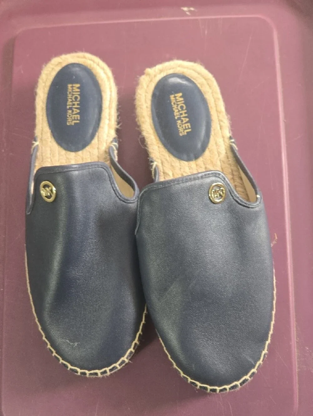 Michael Kors Navy Leather Espadrille Slide Mules